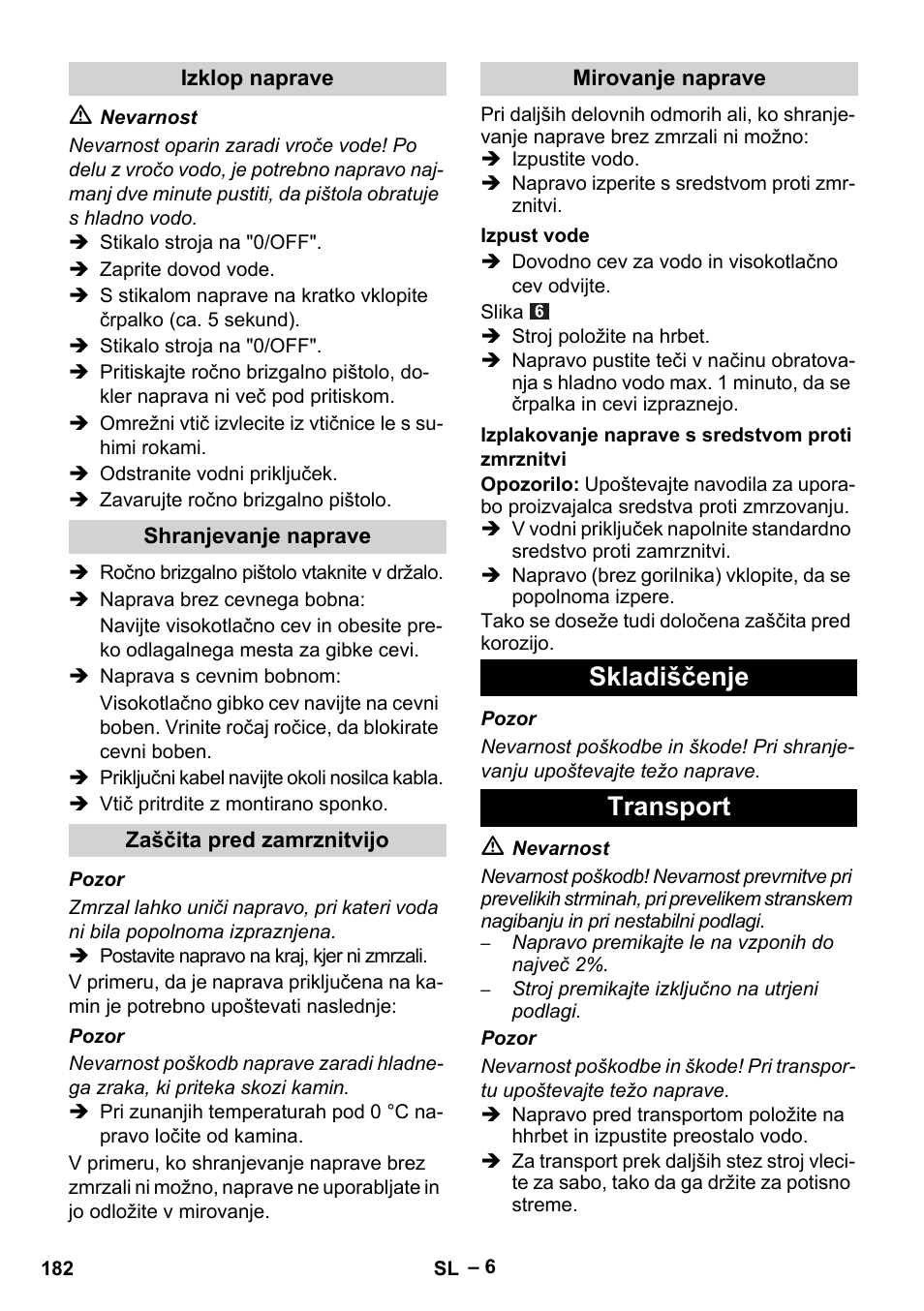 Skladiščenje transport | Karcher HDS 5/11 U/UX User Manual | Page 182 / 296