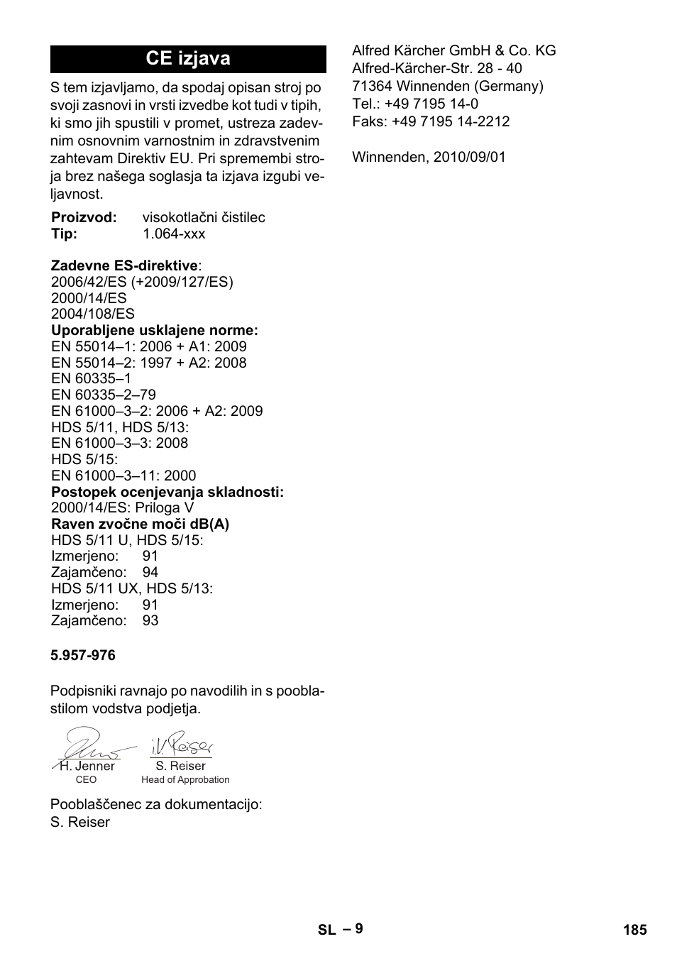 Ce izjava | Karcher HDS 5/11 U/UX User Manual | Page 185 / 296