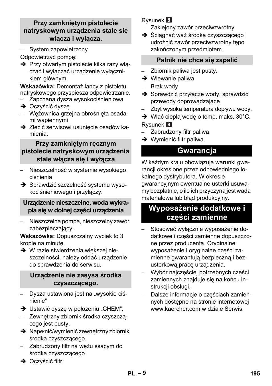 Gwarancja wyposażenie dodatkowe i części zamienne | Karcher HDS 5/11 U/UX User Manual | Page 195 / 296