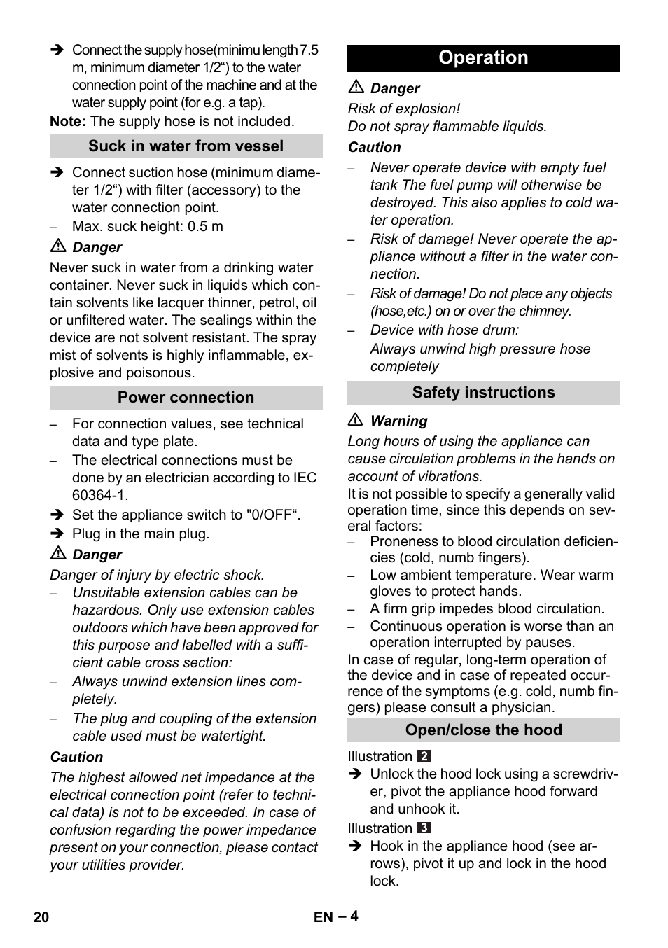 Operation | Karcher HDS 5/11 U/UX User Manual | Page 20 / 296