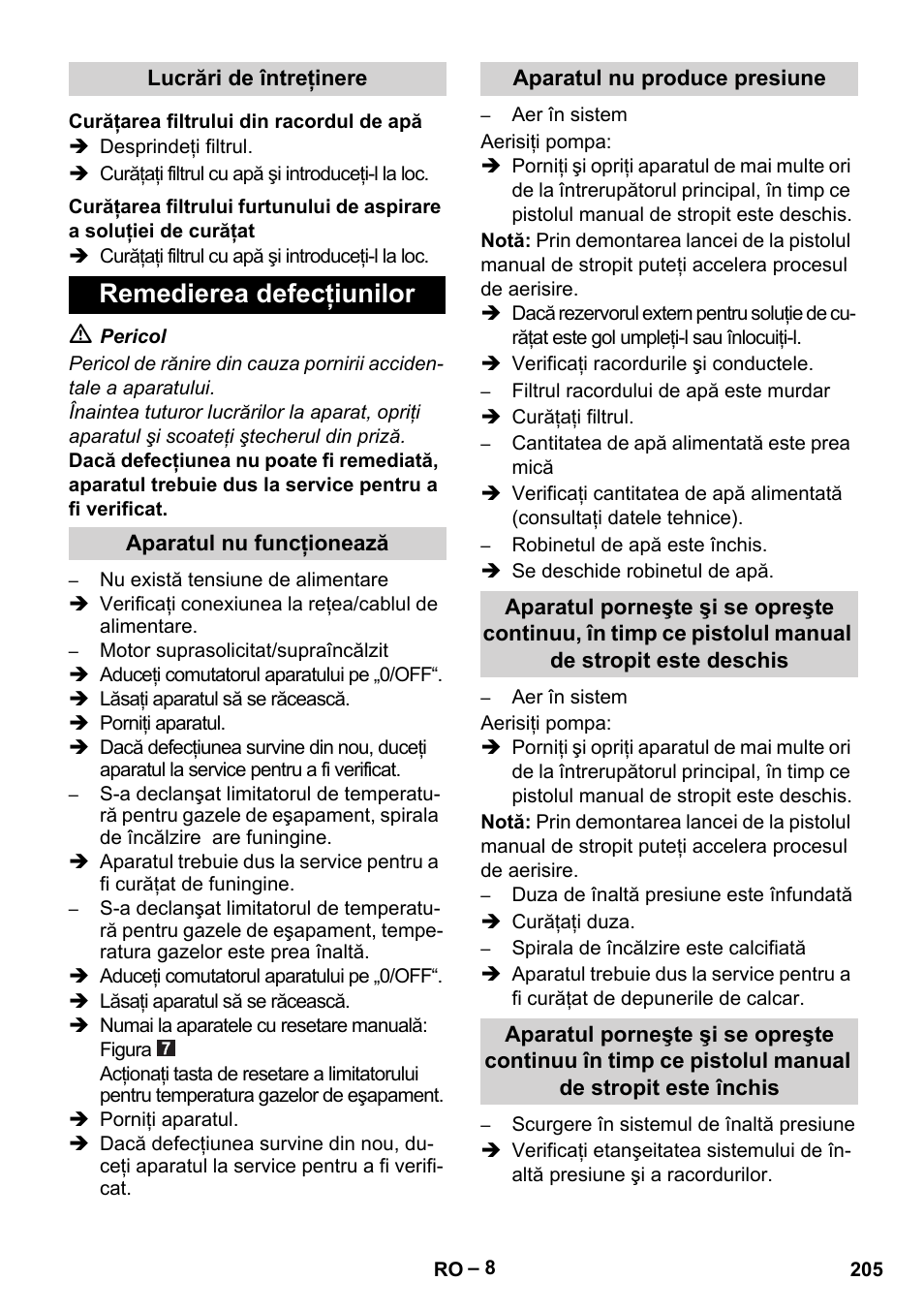 Remedierea defecţiunilor | Karcher HDS 5/11 U/UX User Manual | Page 205 / 296