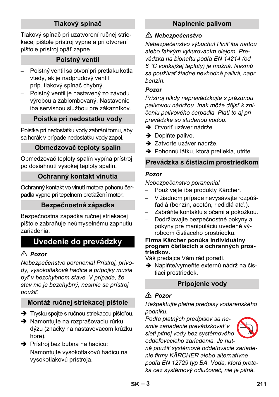 Uvedenie do prevádzky | Karcher HDS 5/11 U/UX User Manual | Page 211 / 296