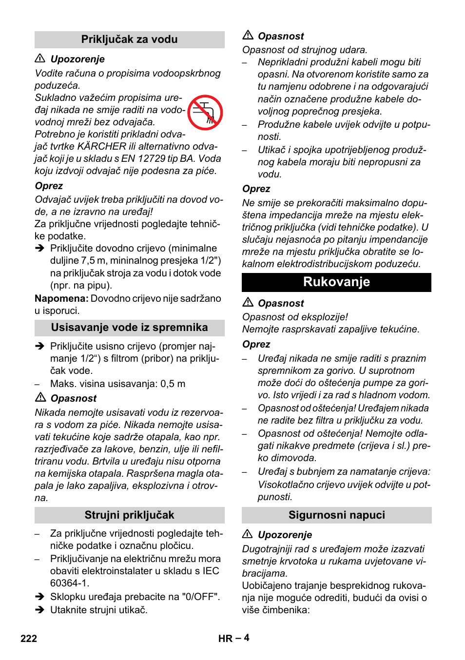 Rukovanje | Karcher HDS 5/11 U/UX User Manual | Page 222 / 296