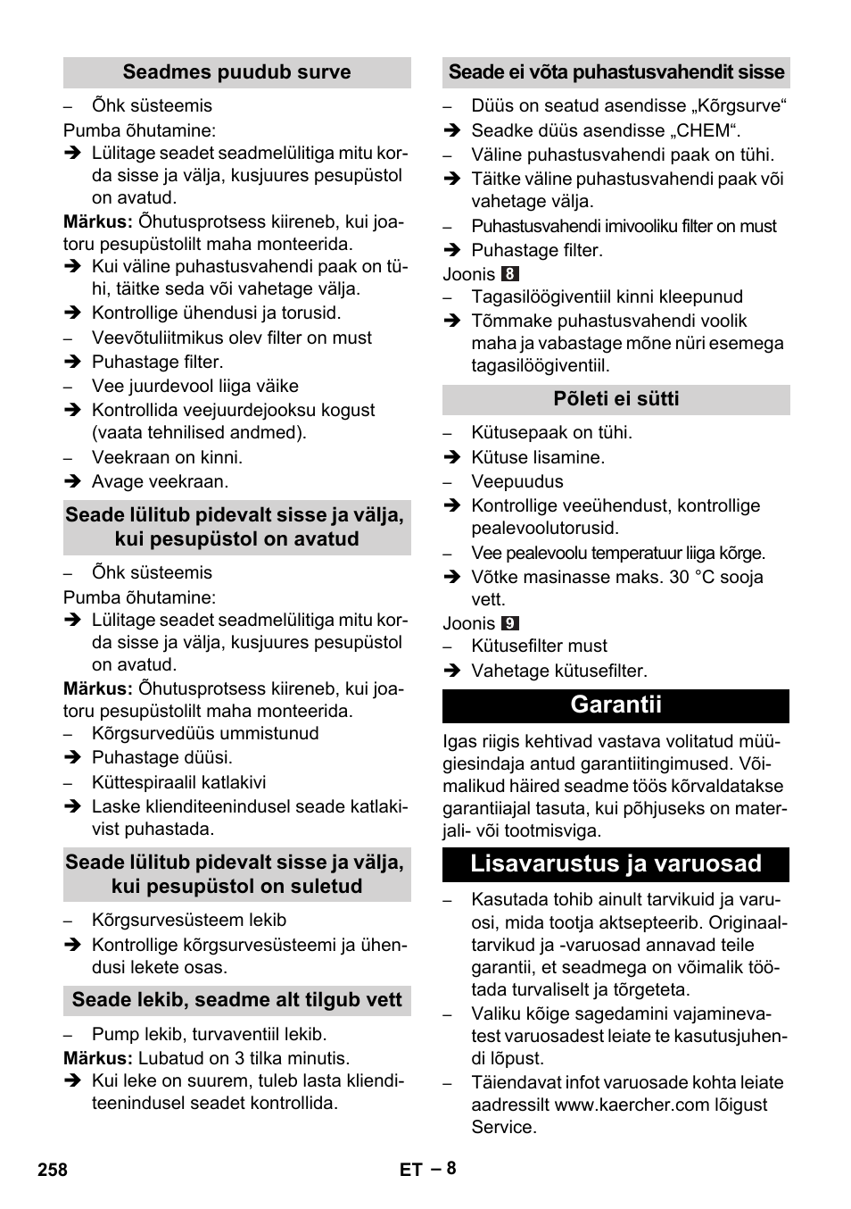 Garantii lisavarustus ja varuosad | Karcher HDS 5/11 U/UX User Manual | Page 258 / 296