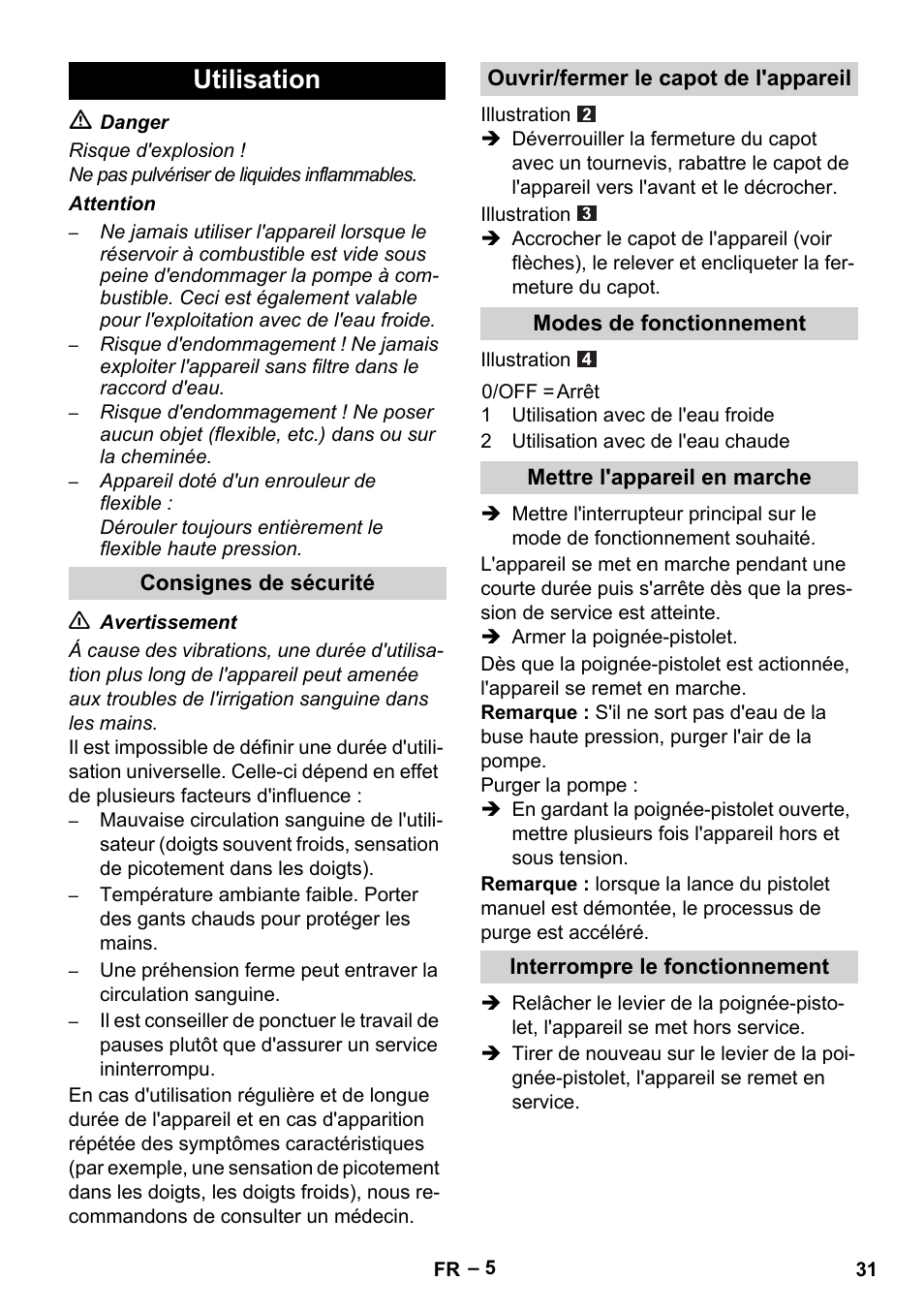 Utilisation | Karcher HDS 5/11 U/UX User Manual | Page 31 / 296