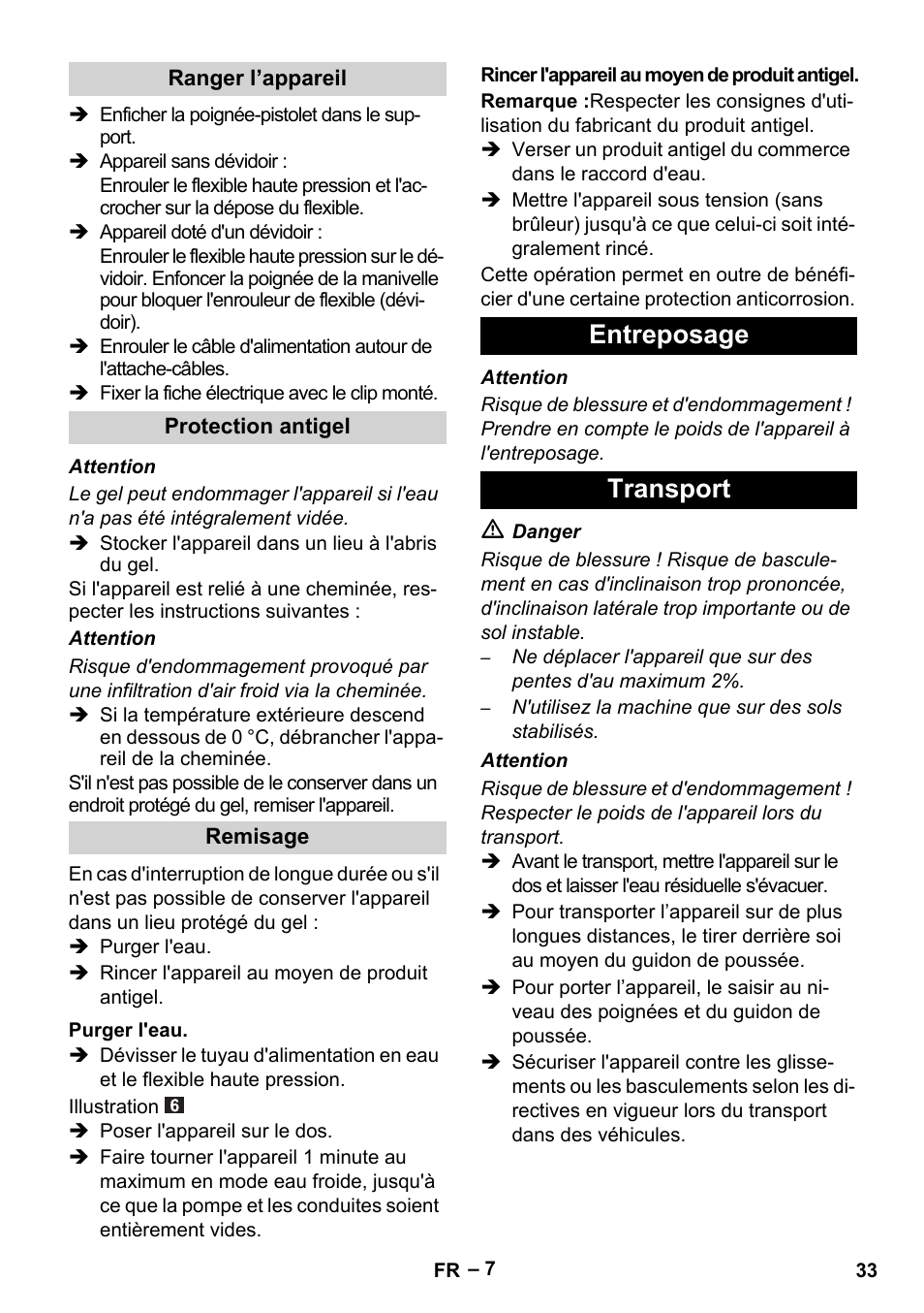 Entreposage transport | Karcher HDS 5/11 U/UX User Manual | Page 33 / 296