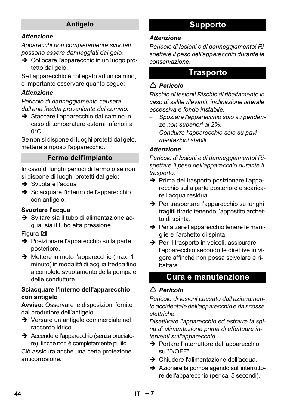 Supporto trasporto cura e manutenzione | Karcher HDS 5/11 U/UX User Manual | Page 44 / 296