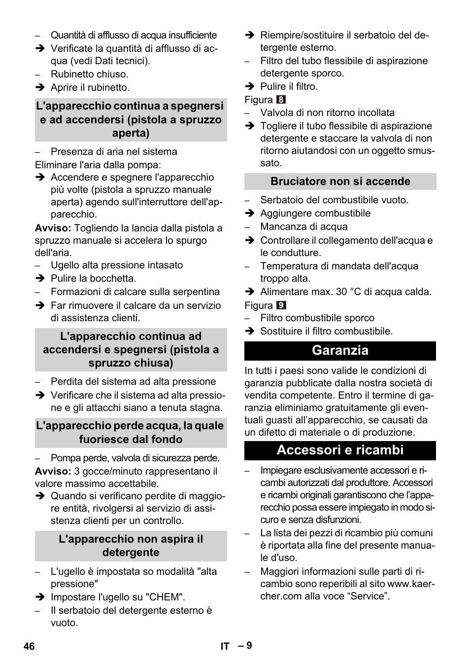Garanzia accessori e ricambi | Karcher HDS 5/11 U/UX User Manual | Page 46 / 296