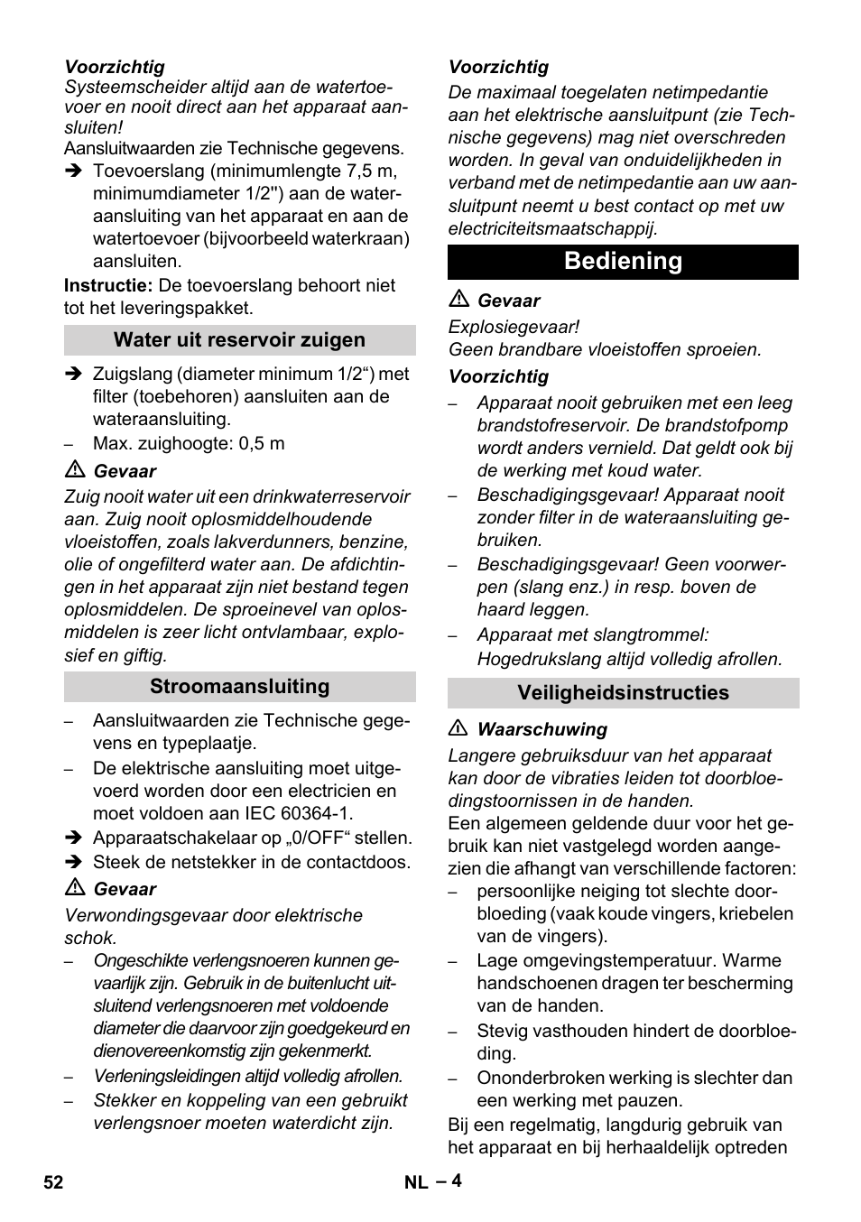 Bediening | Karcher HDS 5/11 U/UX User Manual | Page 52 / 296