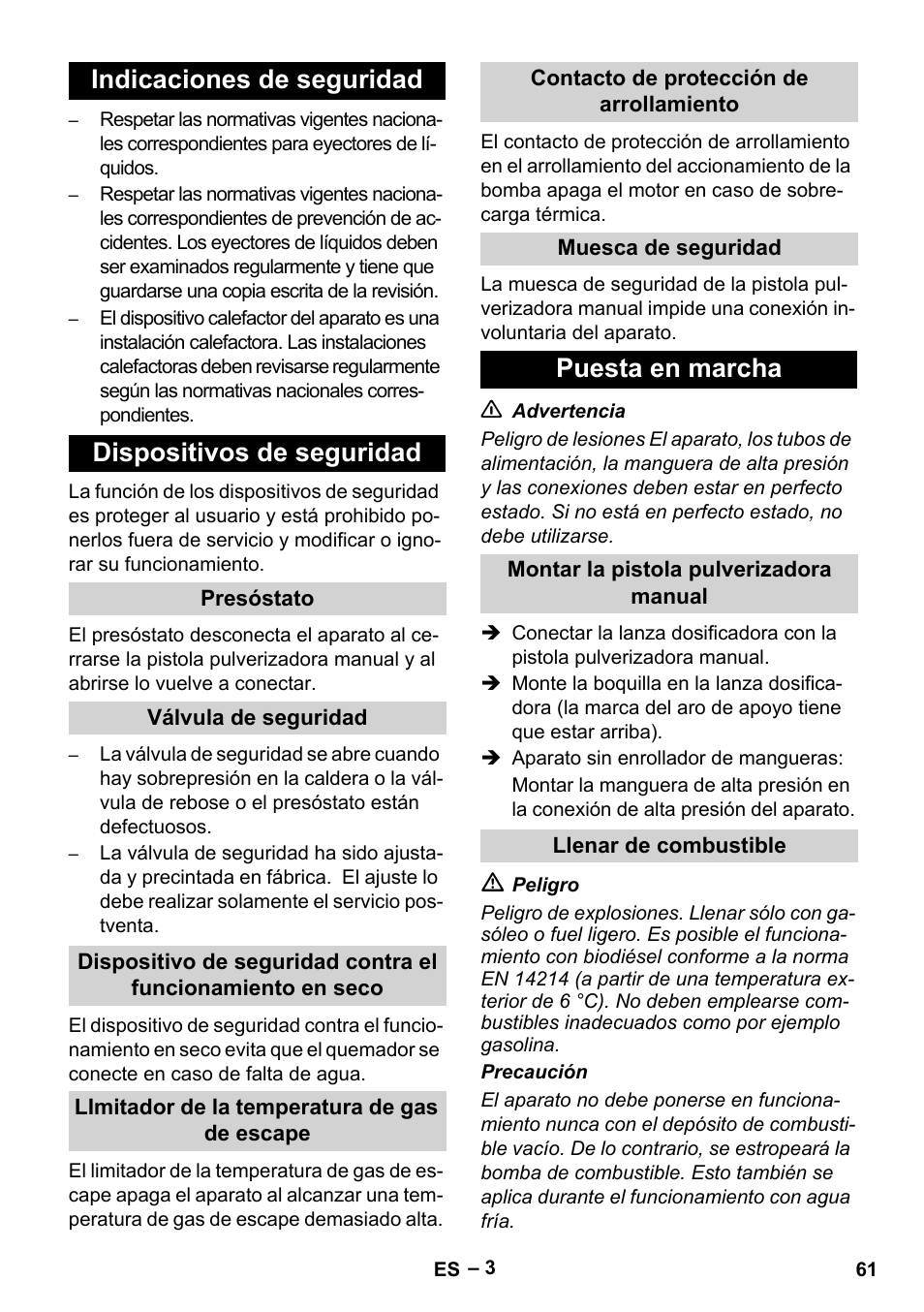 Puesta en marcha | Karcher HDS 5/11 U/UX User Manual | Page 61 / 296