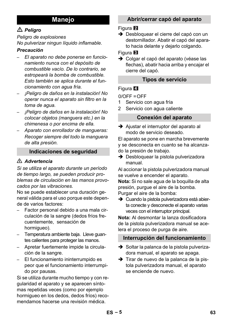 Manejo | Karcher HDS 5/11 U/UX User Manual | Page 63 / 296