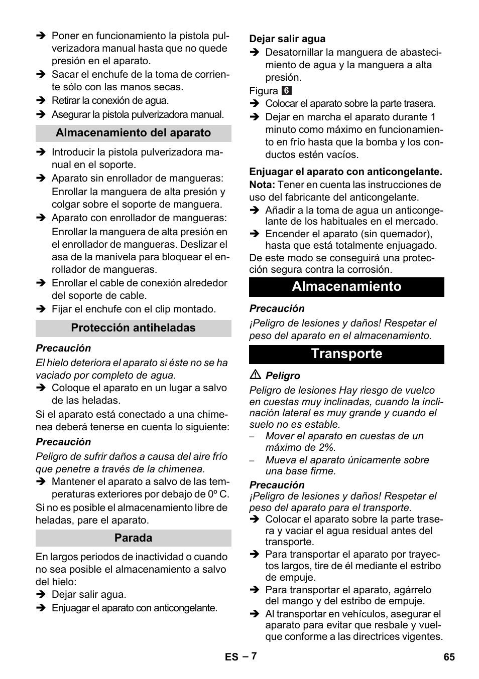 Almacenamiento transporte | Karcher HDS 5/11 U/UX User Manual | Page 65 / 296