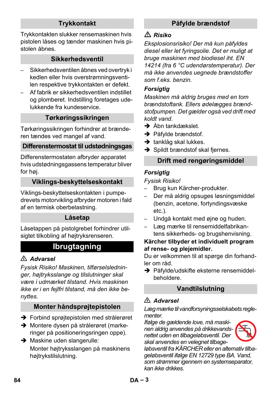 Ibrugtagning | Karcher HDS 5/11 U/UX User Manual | Page 84 / 296