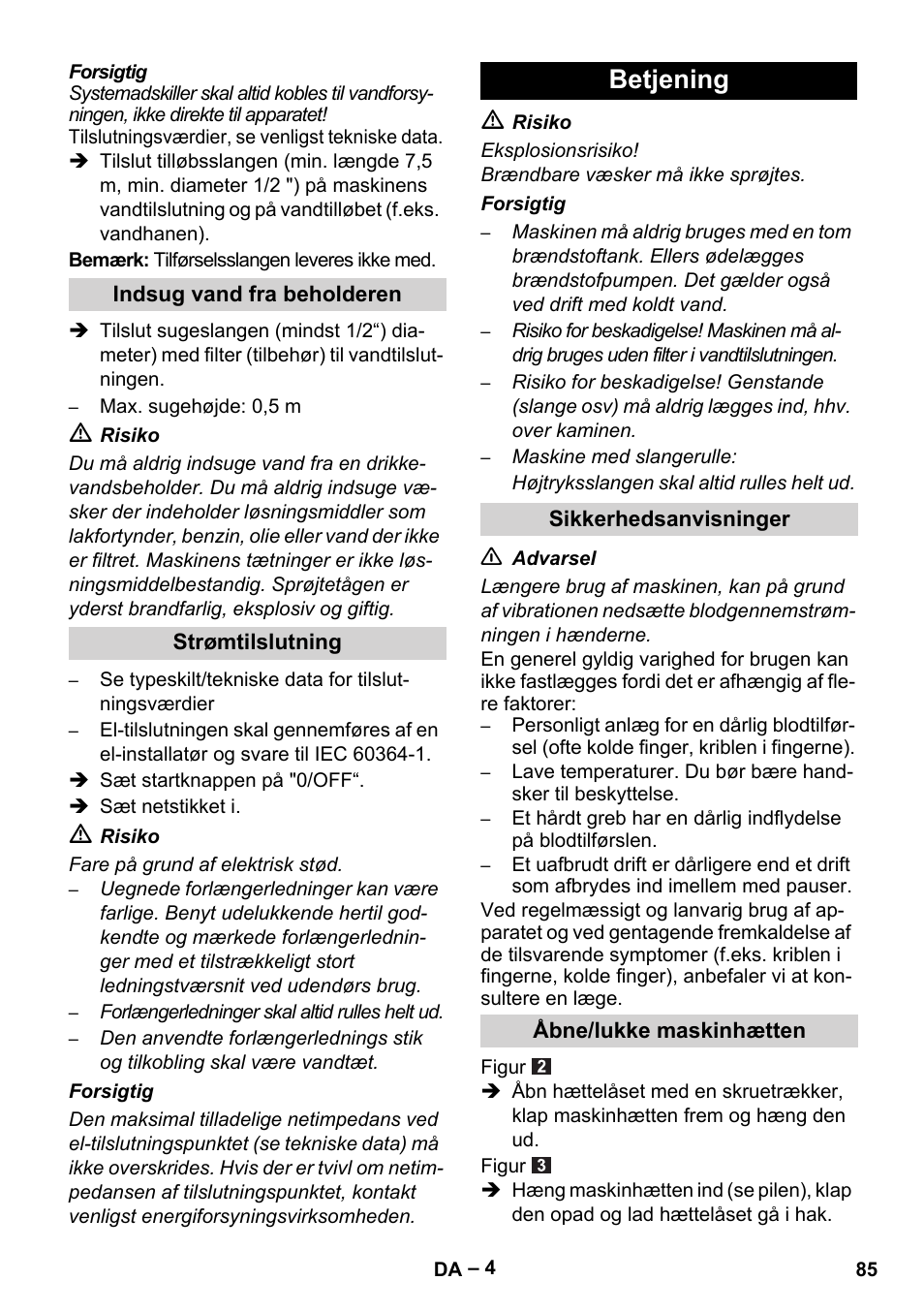 Betjening | Karcher HDS 5/11 U/UX User Manual | Page 85 / 296