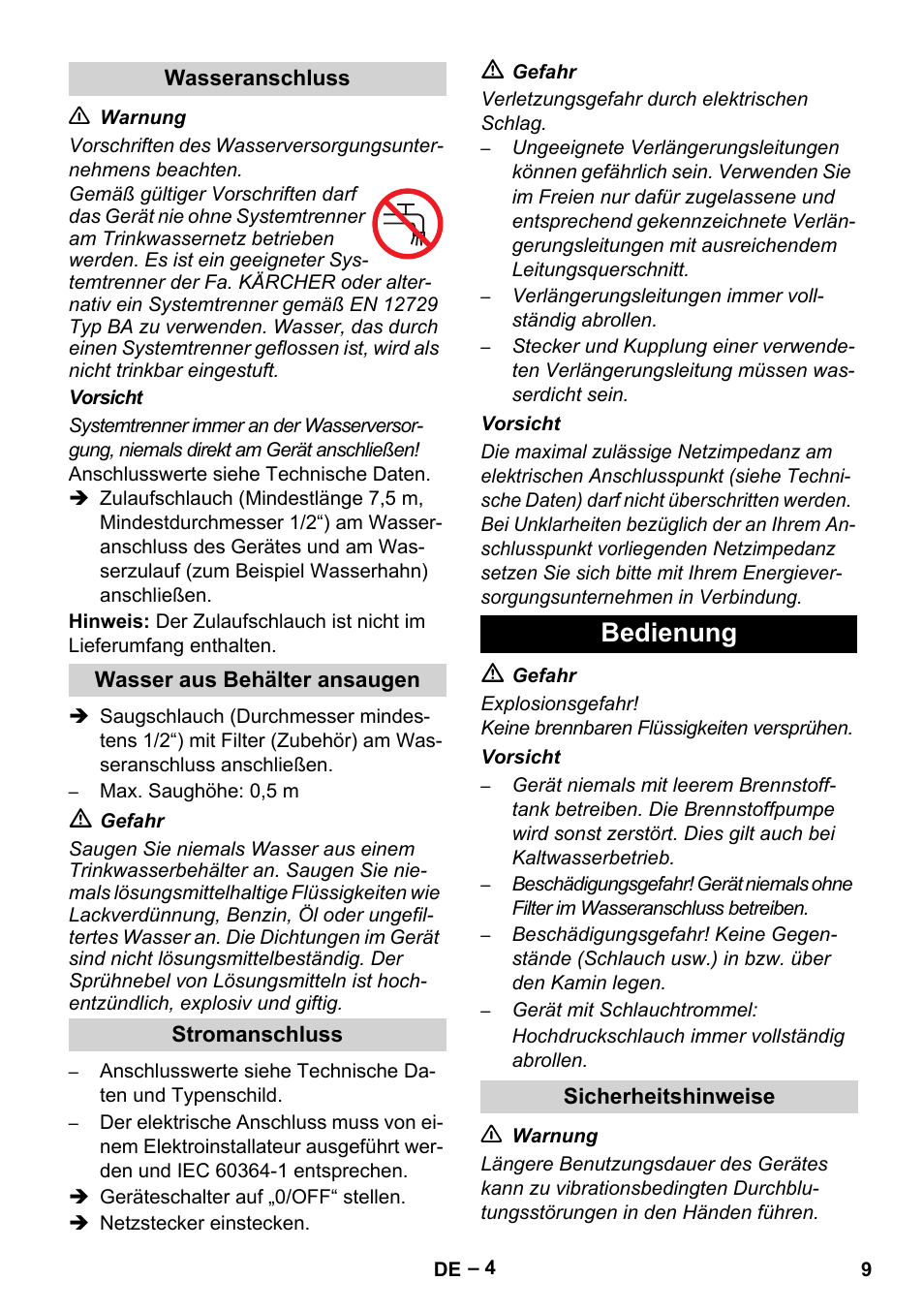 Bedienung | Karcher HDS 5/11 U/UX User Manual | Page 9 / 296