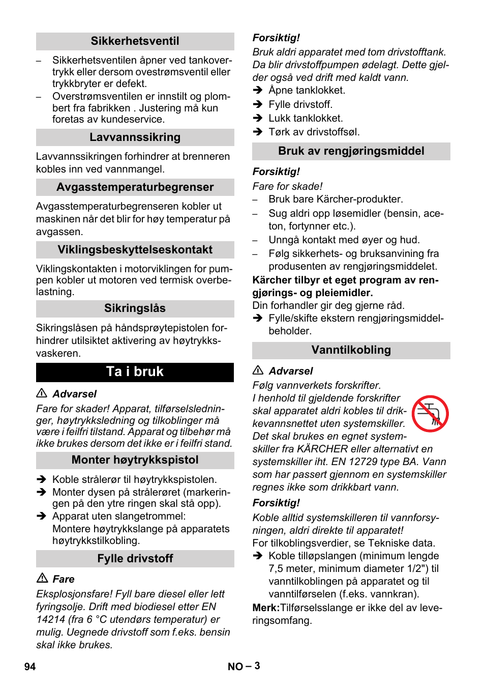 Ta i bruk | Karcher HDS 5/11 U/UX User Manual | Page 94 / 296