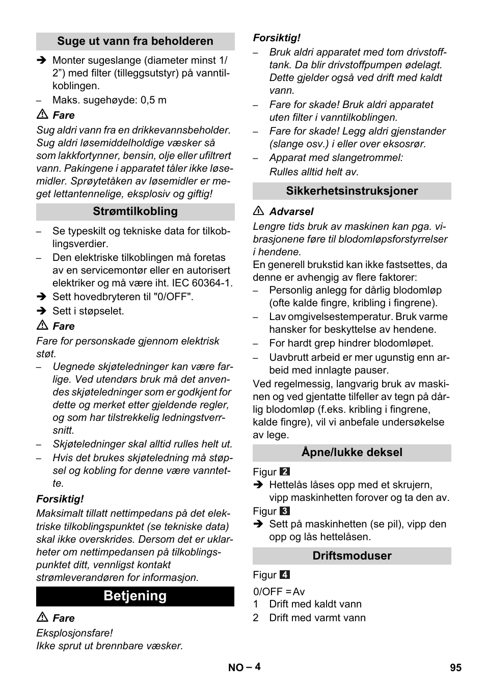 Betjening | Karcher HDS 5/11 U/UX User Manual | Page 95 / 296