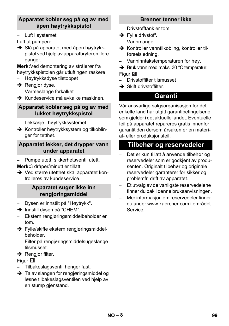 Garanti tilbehør og reservedeler | Karcher HDS 5/11 U/UX User Manual | Page 99 / 296