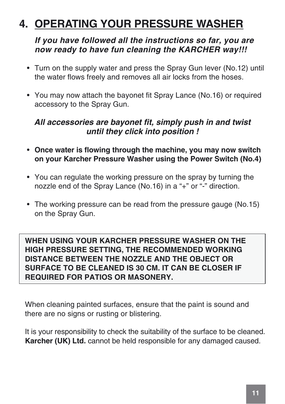 Operating your pressure washer | Karcher K 6.50 MB User Manual | Page 11 / 24