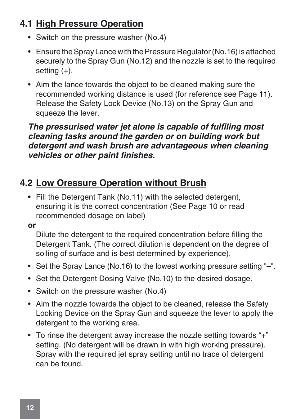 1 high pressure operation, 2 low oressure operation without brush | Karcher K 6.50 MB User Manual | Page 12 / 24