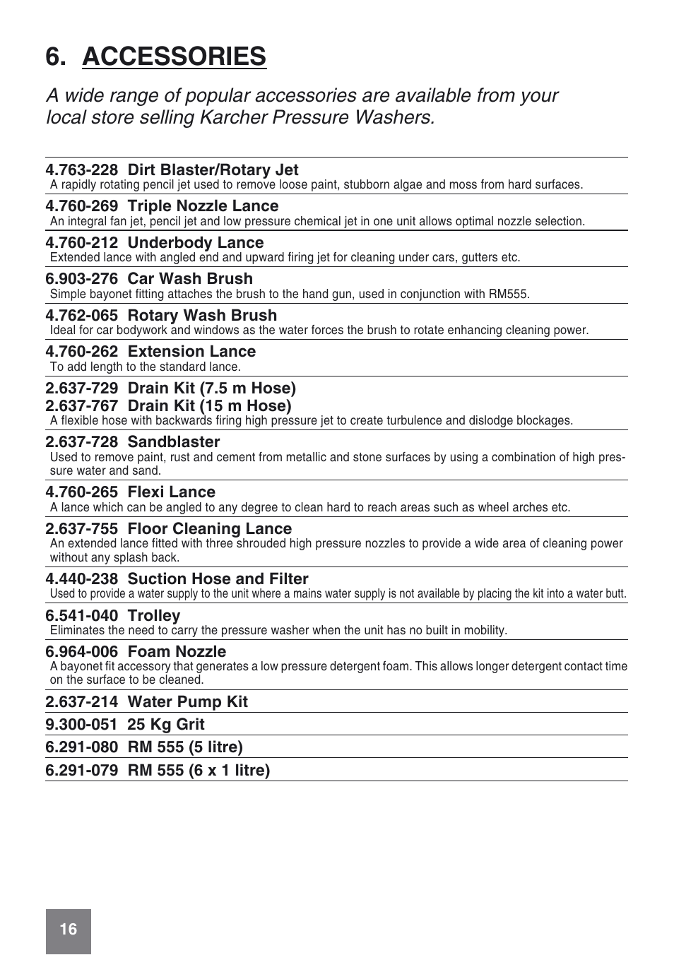 Accessories | Karcher K 6.50 MB User Manual | Page 16 / 24