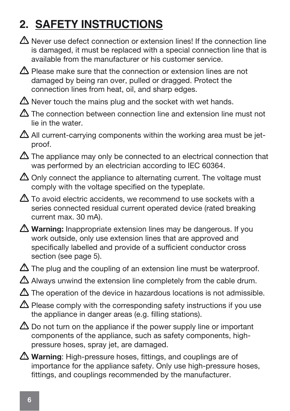 Safety instructions | Karcher K 6.50 MB User Manual | Page 6 / 24