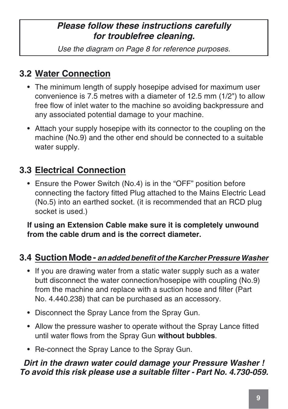 2 water connection, 3 electrical connection, 4 suction mode | Karcher K 6.50 MB User Manual | Page 9 / 24