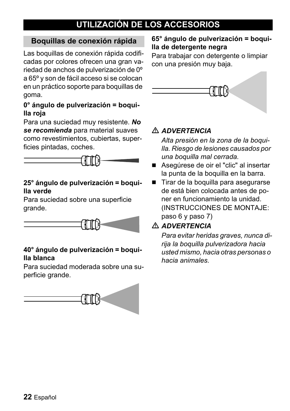 Utilización de los accesorios | Karcher G 2500 VH User Manual | Page 22 / 46
