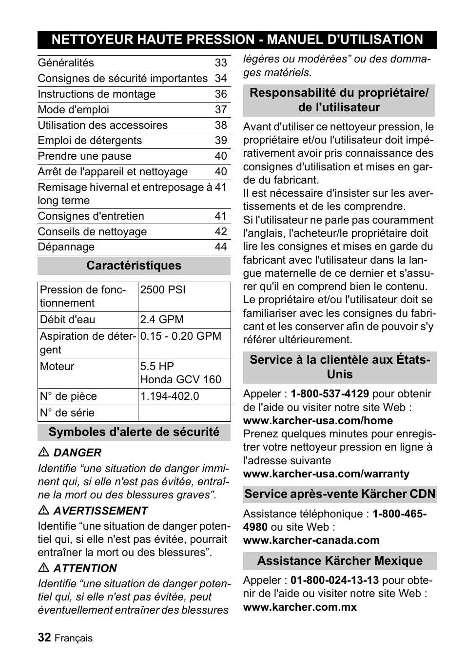 Nettoyeur haute pression - manuel d'utilisation | Karcher G 2500 VH User Manual | Page 32 / 46