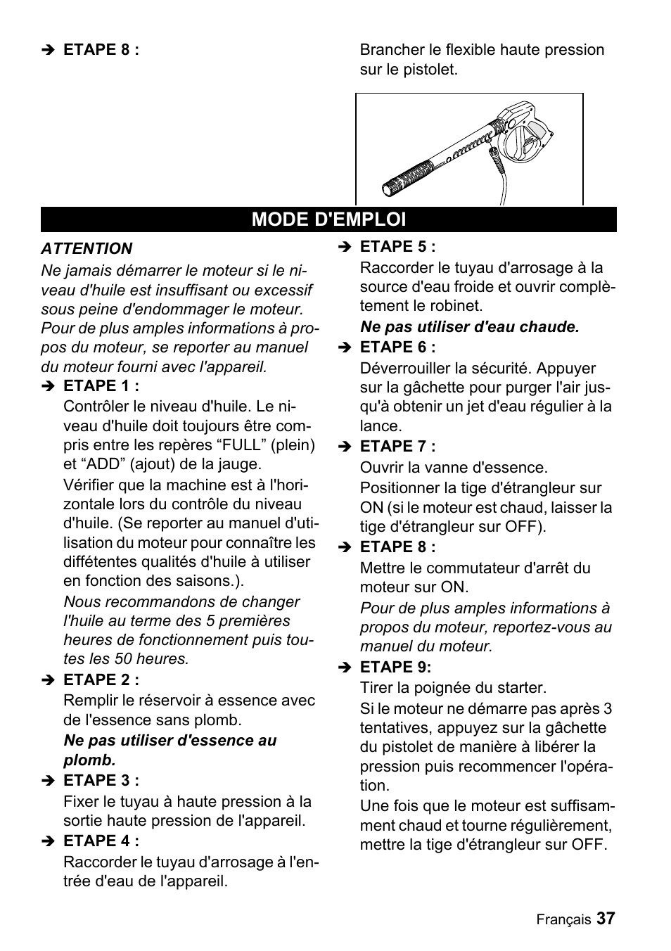 Mode d'emploi | Karcher G 2500 VH User Manual | Page 37 / 46