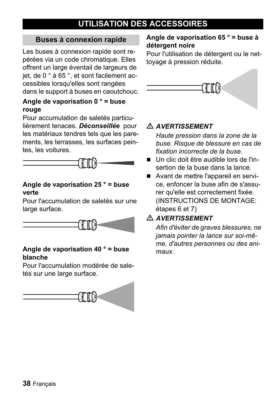 Utilisation des accessoires | Karcher G 2500 VH User Manual | Page 38 / 46