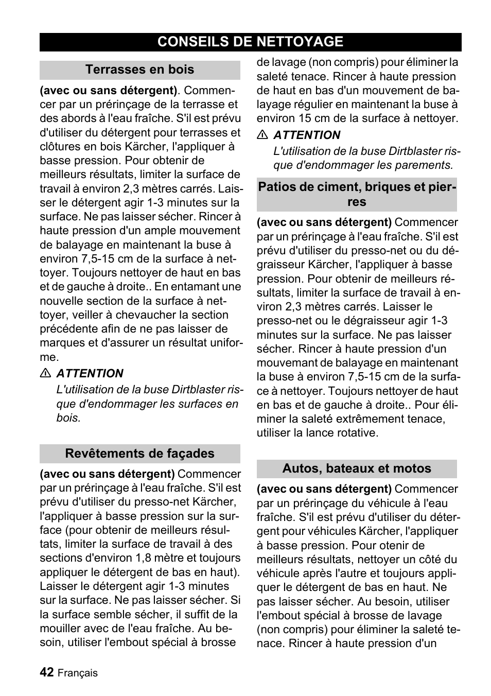 Conseils de nettoyage | Karcher G 2500 VH User Manual | Page 42 / 46