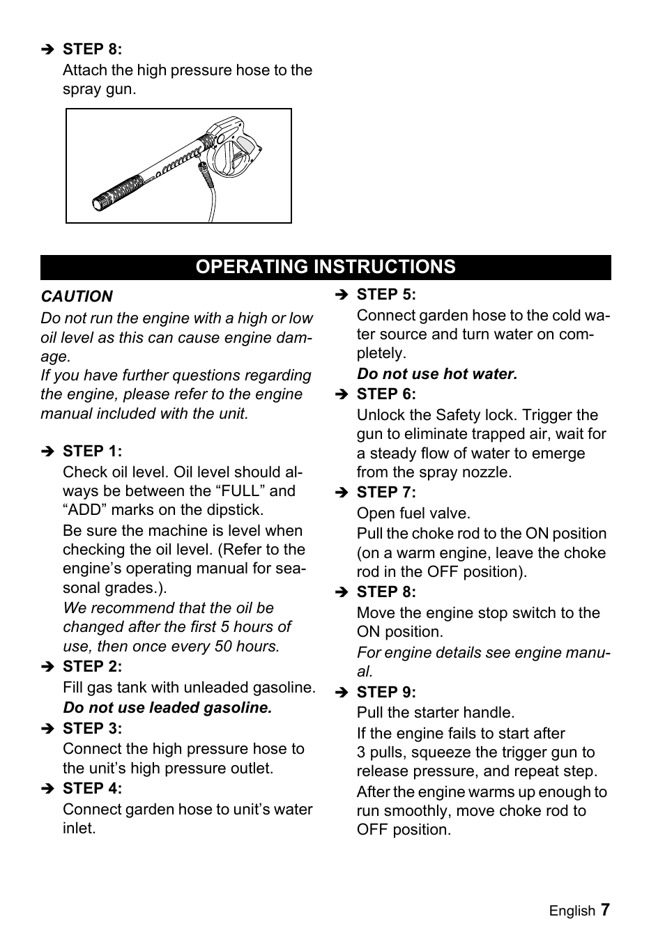 Operating instructions | Karcher G 2500 VH User Manual | Page 7 / 46