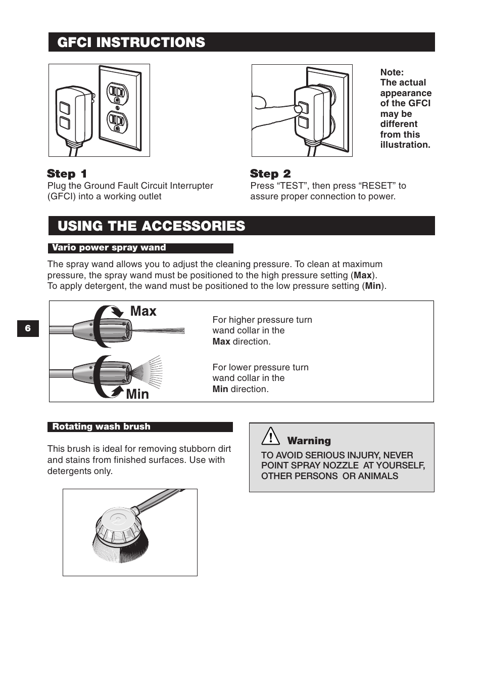 Gfci instructions using the accessories | Karcher K 2.90 M User Manual | Page 6 / 12