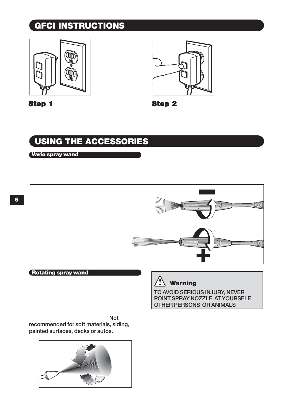 Gfci instructions using the accessories | Karcher K 3.99 M User Manual | Page 6 / 12