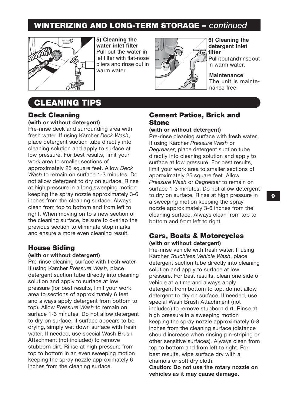 Continued, Cleaning tips | Karcher K 3.97M User Manual | Page 9 / 12