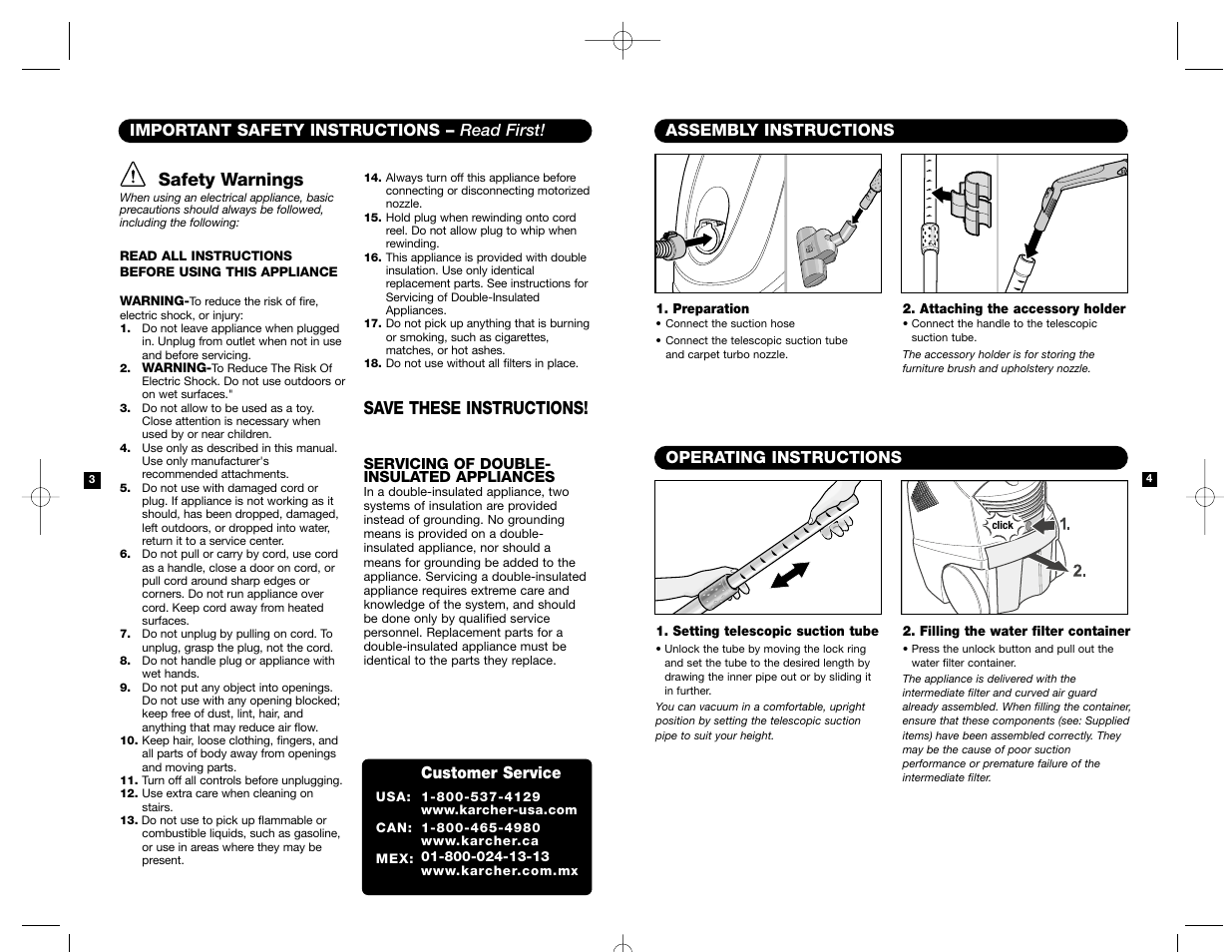 Safety warnings, Save these instructions, Assembly instructions operating instructions | Karcher K 5500 User Manual | Page 3 / 7