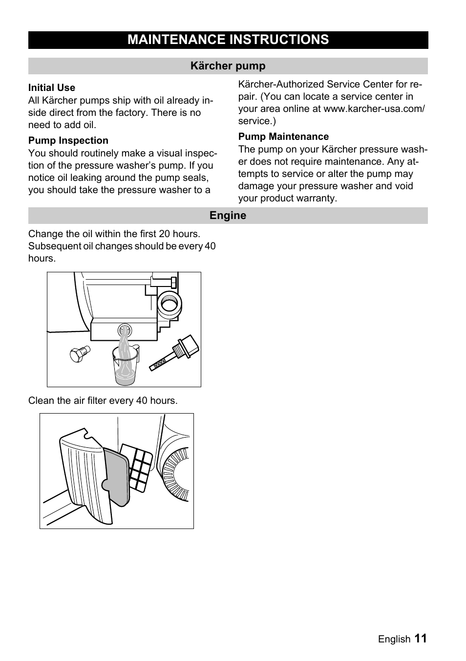 Maintenance instructions | Karcher G 2000 MK User Manual | Page 11 / 47