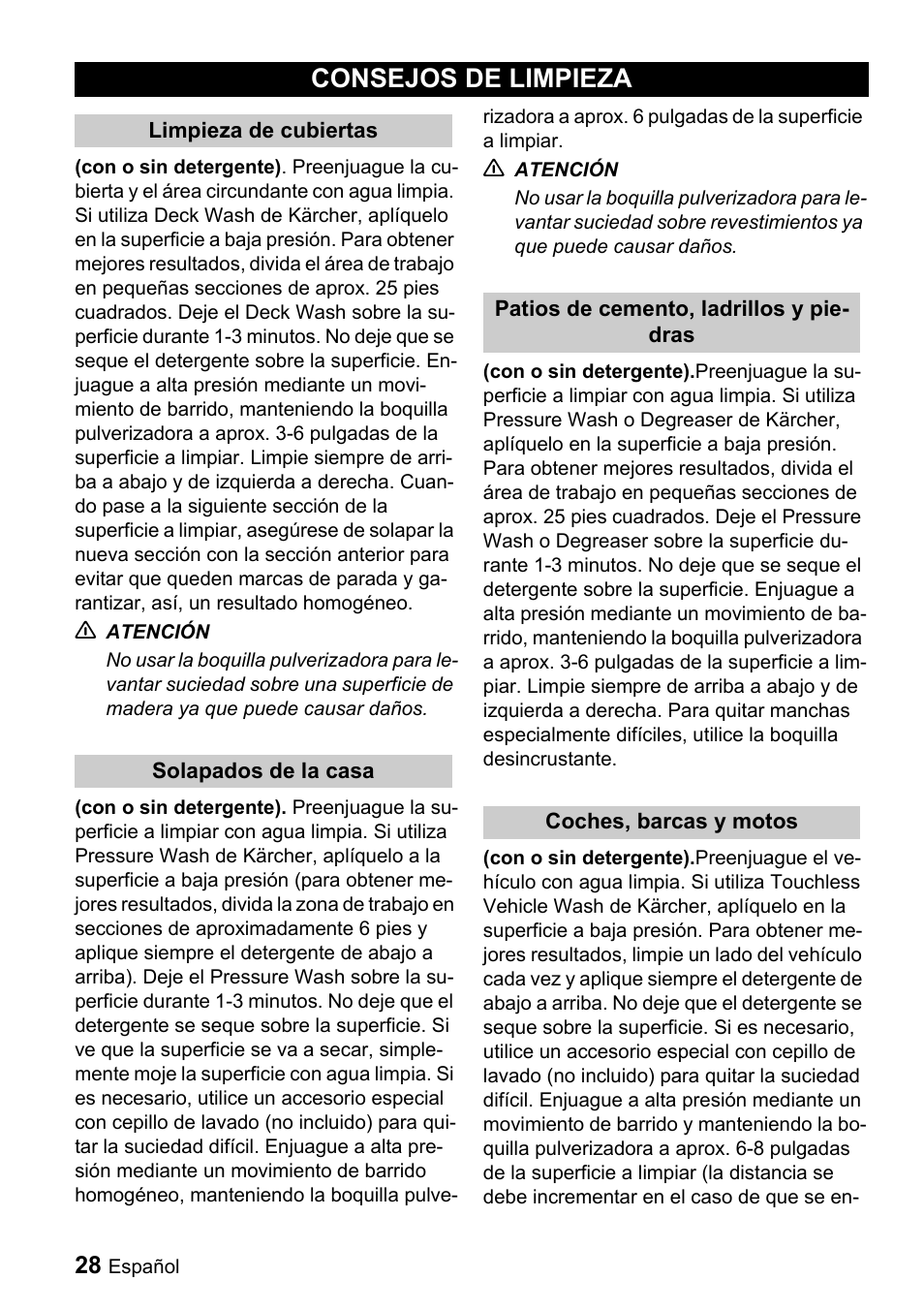 Consejos de limpieza | Karcher G 2000 MK User Manual | Page 28 / 47