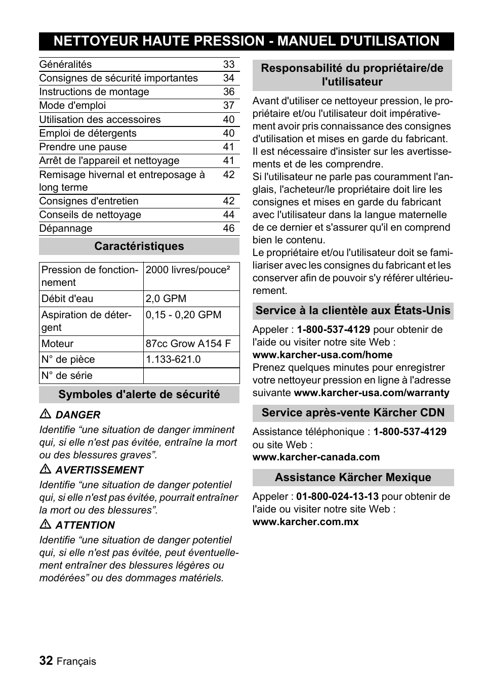 Nettoyeur haute pression - manuel d'utilisation | Karcher G 2000 MK User Manual | Page 32 / 47