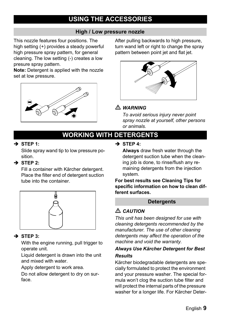 Using the accessories, Working with detergents | Karcher G 2000 MK User Manual | Page 9 / 47