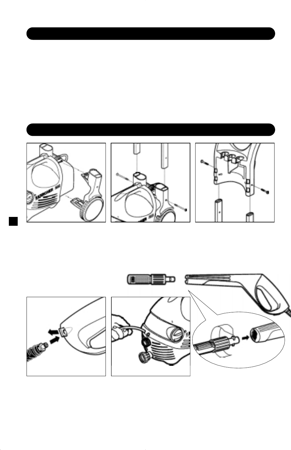 Important precautions, Assembly instructions, Water supply (cold water only) | Step 6, Step 5, Step 2, Step 3, Step 4, Step 1 | Karcher K205 M Plus User Manual | Page 4 / 12