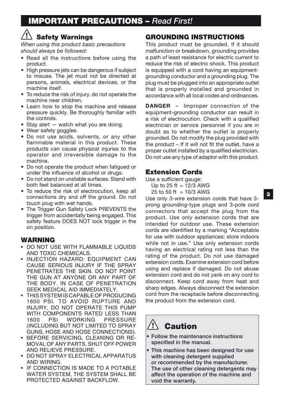 Important precautions – read first! caution | Karcher K 6.55 M User Manual | Page 3 / 12