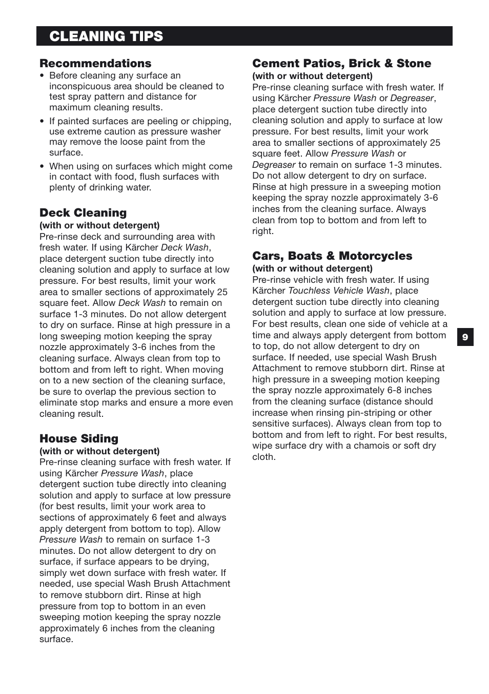 Cleaning tips | Karcher K 6.55 M User Manual | Page 9 / 12