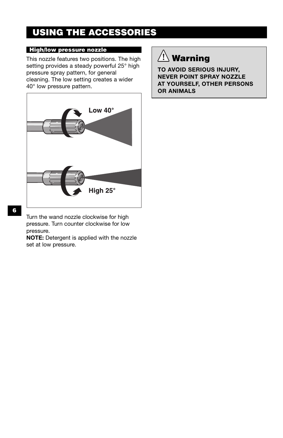 Warning, Using the accessories | Karcher K 320 M User Manual | Page 6 / 12