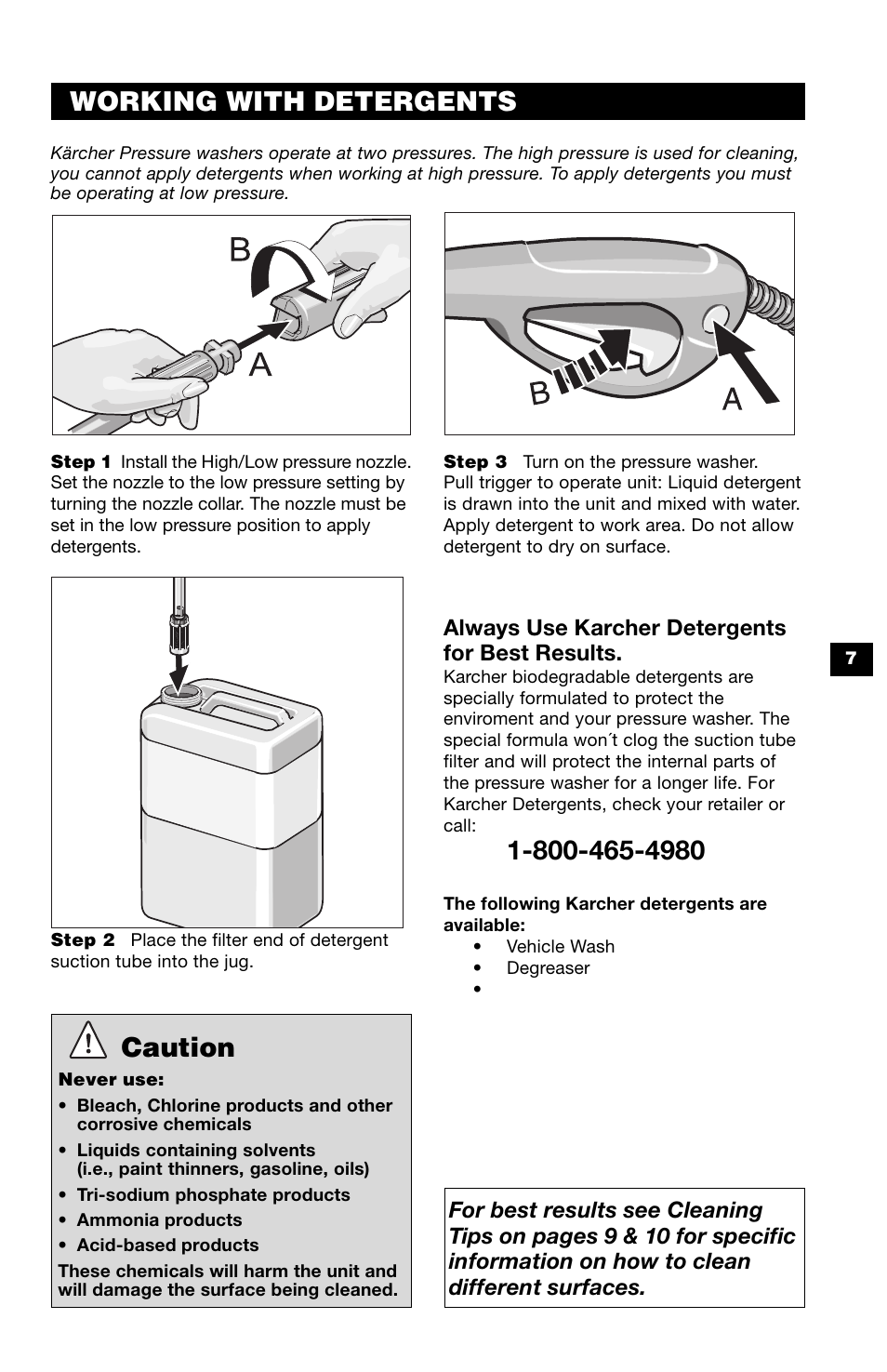 Working with detergents, Caution | Karcher K 320 M User Manual | Page 7 / 12