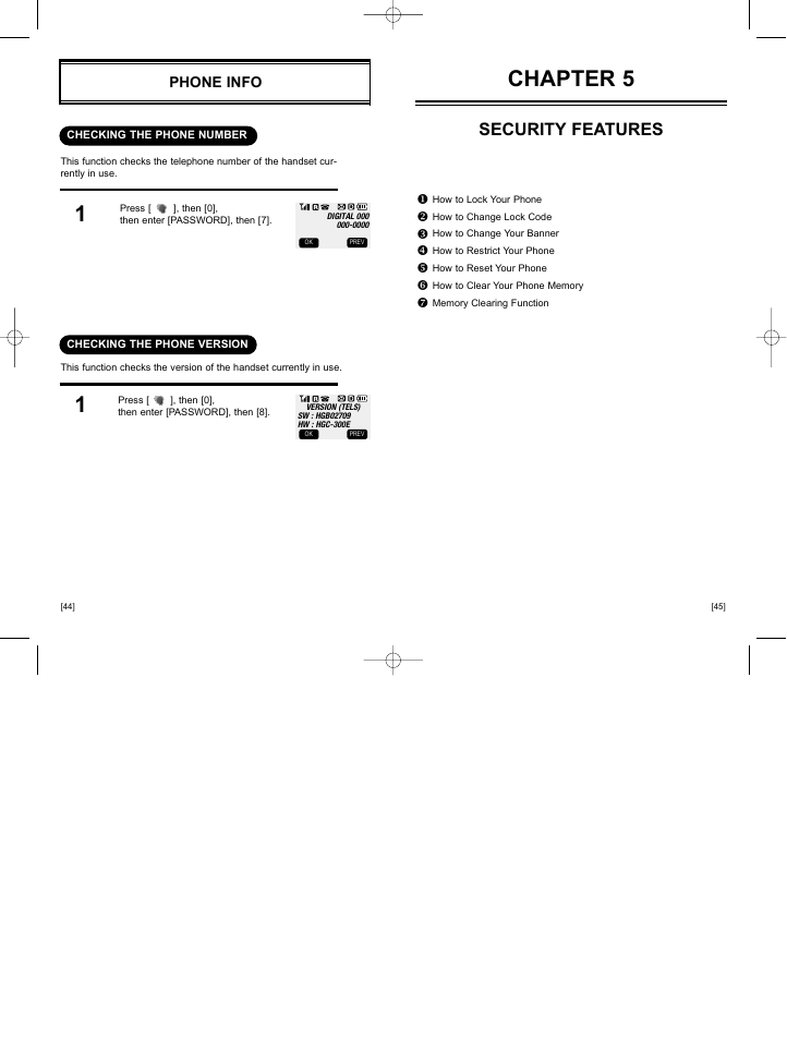 Chapter 5, Security features, Phone info | Hyundai HGC-300 User Manual | Page 26 / 48