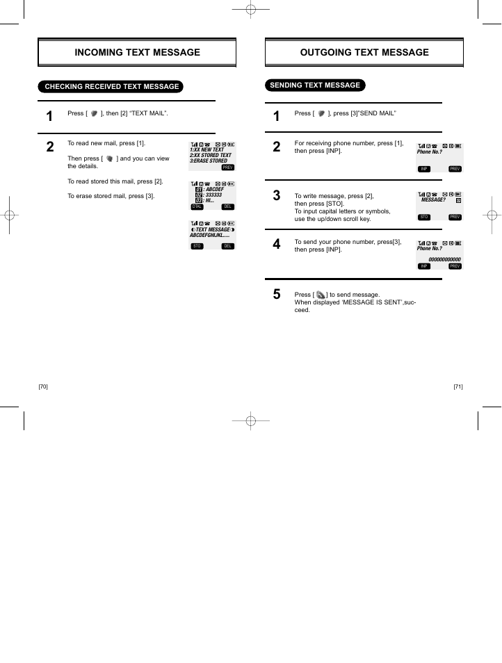 Outgoing text message, Incoming text message | Hyundai HGC-300 User Manual | Page 39 / 48