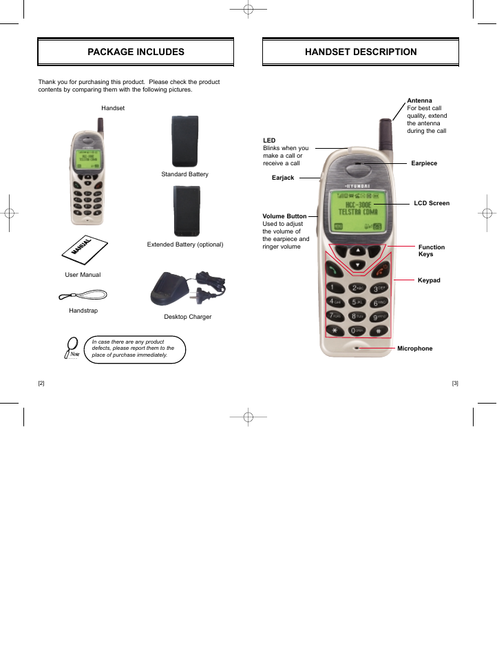 Handset description package includes | Hyundai HGC-300 User Manual | Page 5 / 48