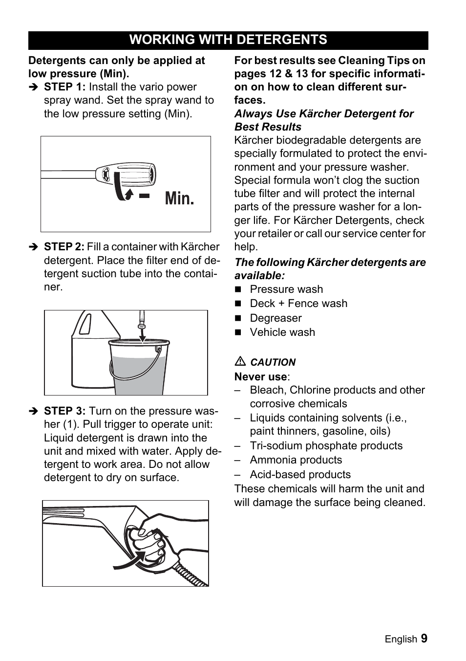 Working with detergents | Karcher K 2.01 User Manual | Page 9 / 15